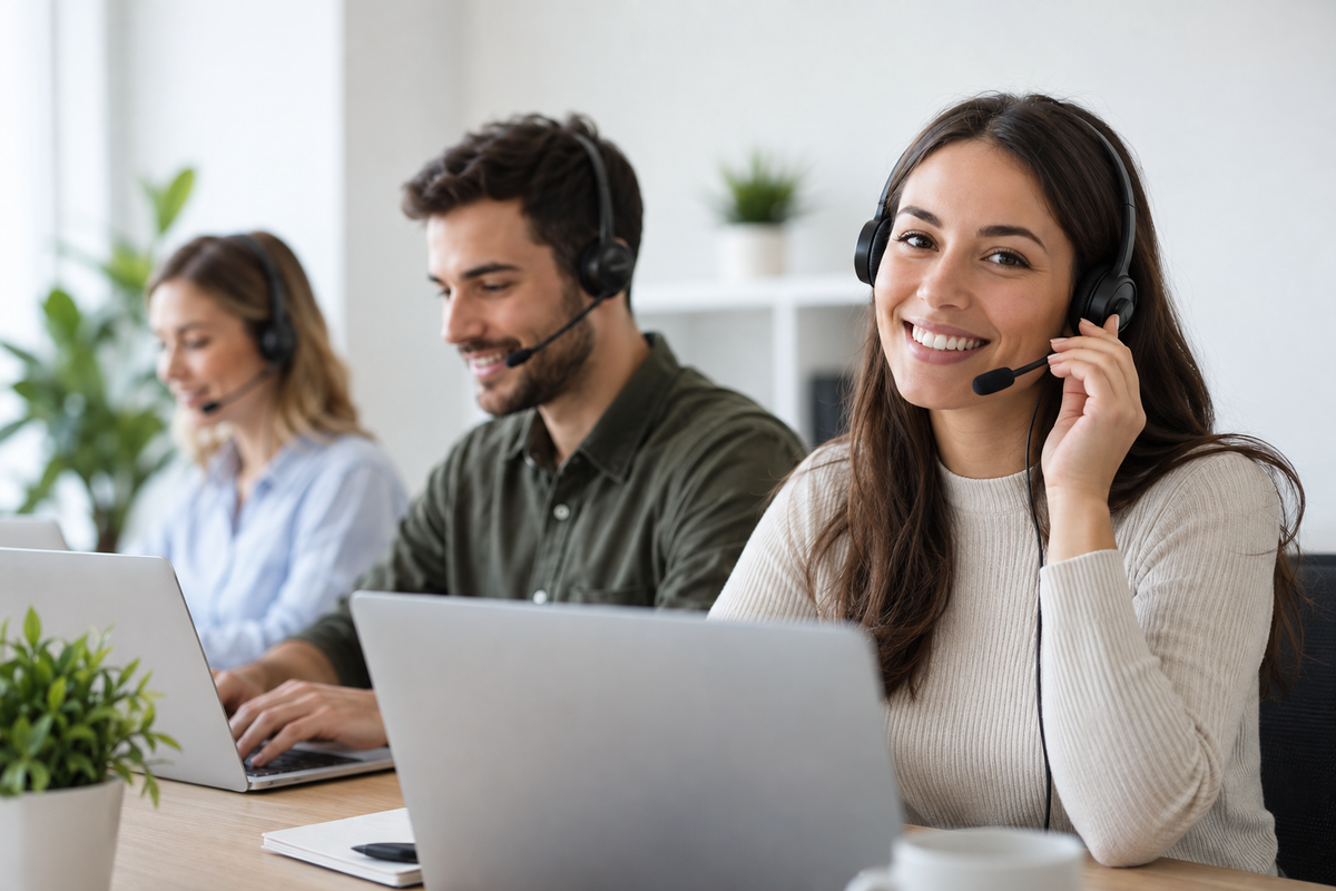  Équipe du service client équipée de casques et disponible pour répondre aux demandes Image