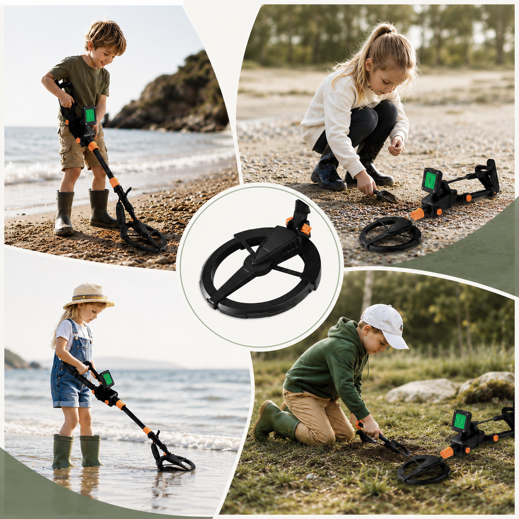 Détecteur de métaux pour enfant avec disque étanche, idéal pour chercher des trésors sur la plage, dans l’eau et en pleine nature