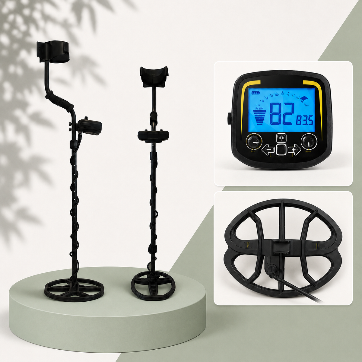 Détecteur de métaux Pro réglable avec écran LCD rétroéclairé, grand disque de recherche et repose-bras ergonomique