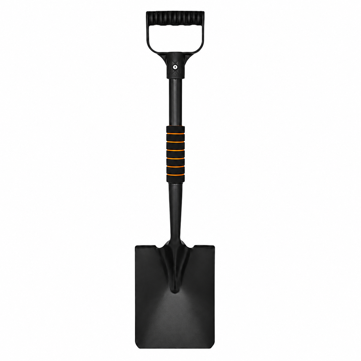 Pelle de fouille carrée noire en acier et carbone avec poignée ergonomique et grip antidérapant orange