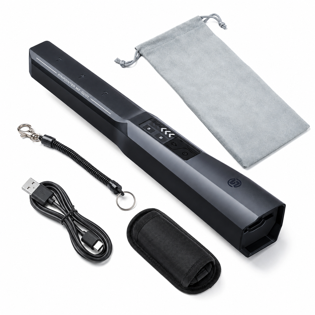  Pinpointer rechargeable à batterie lithium avec câble USB, étui de ceinture, dragonne de sécurité et pochette de rangement