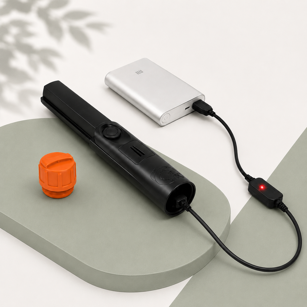 Pinpointer Gold Hunter rechargeable par USB avec câble à témoin lumineux et batterie externe
