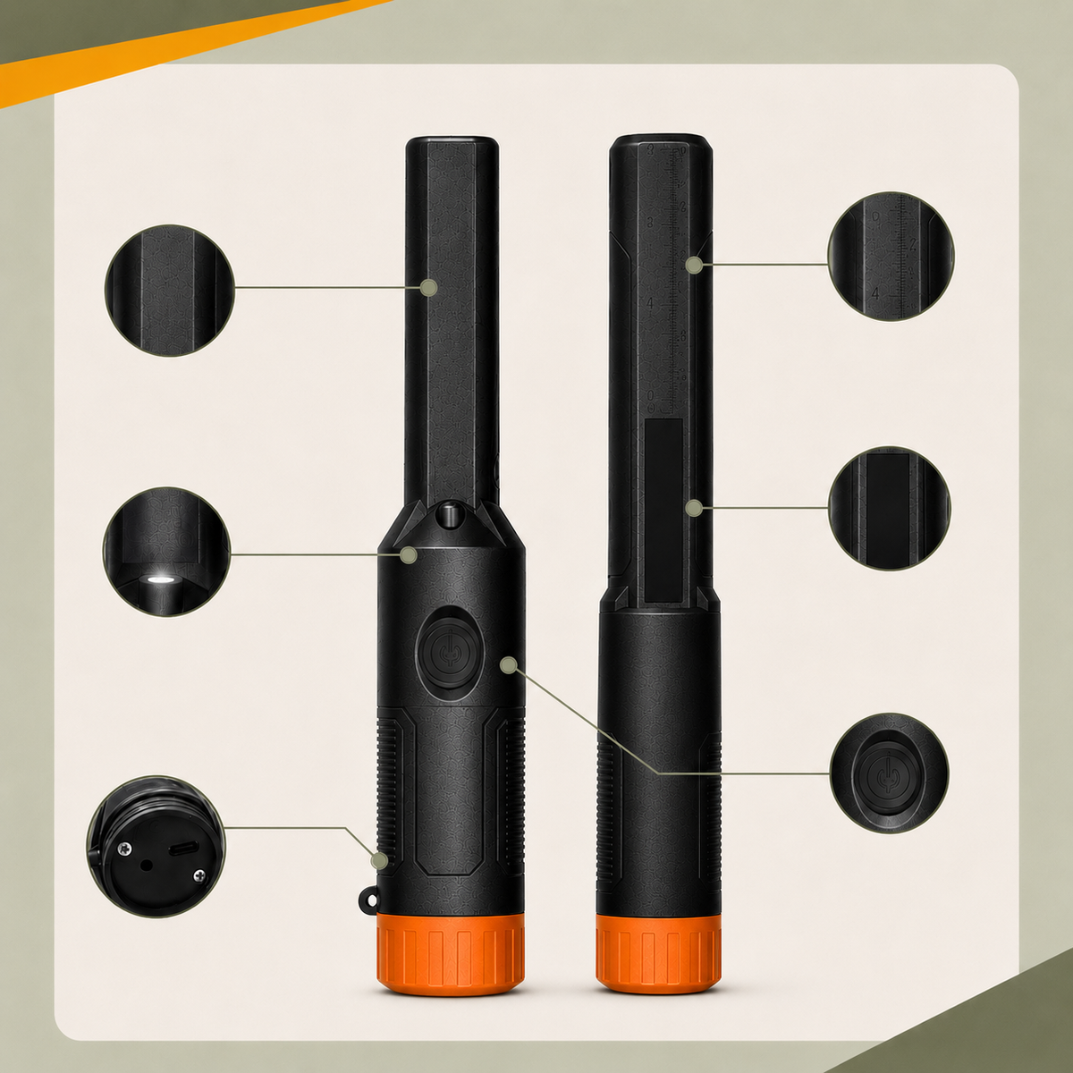 Pinpointer Gold Hunter rechargeable par USB avec câble à témoin lumineux et batterie externe