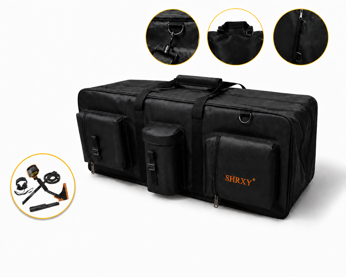 Sac de transport pour détecteur de métaux avec bandoulière amovible, poches multiples et attaches métalliques renforcées